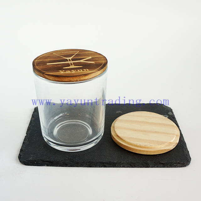 Wholesale cheap price best selling wooden lids with 12oz clear glass candle jar