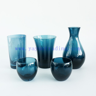 Yayun popular solid ink blue color drinking wine glasses sake bottle 3oz 7oz 8oz 9oz