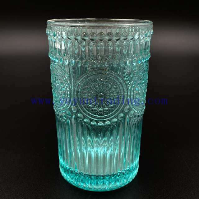 Cylinder Drinking Glass Cup Colored Blue Glasses Vintage Embossed Wine Glass