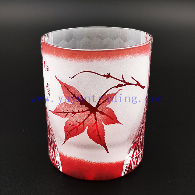 Handmade Embossed Red Mouth Blown Glass Red Tumblers for Wedding Home