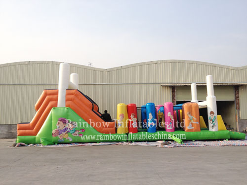 RB5062 （14x4m） Inflatable Commercial Kids Obstacle Course For Sale,Inflatable Castle Obstacle For Sale