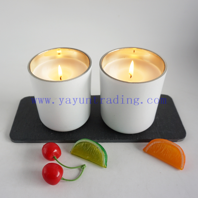 cheaper price matte white candle jars 12oz gold electroplated inside candle tealight holders cup with candle wax