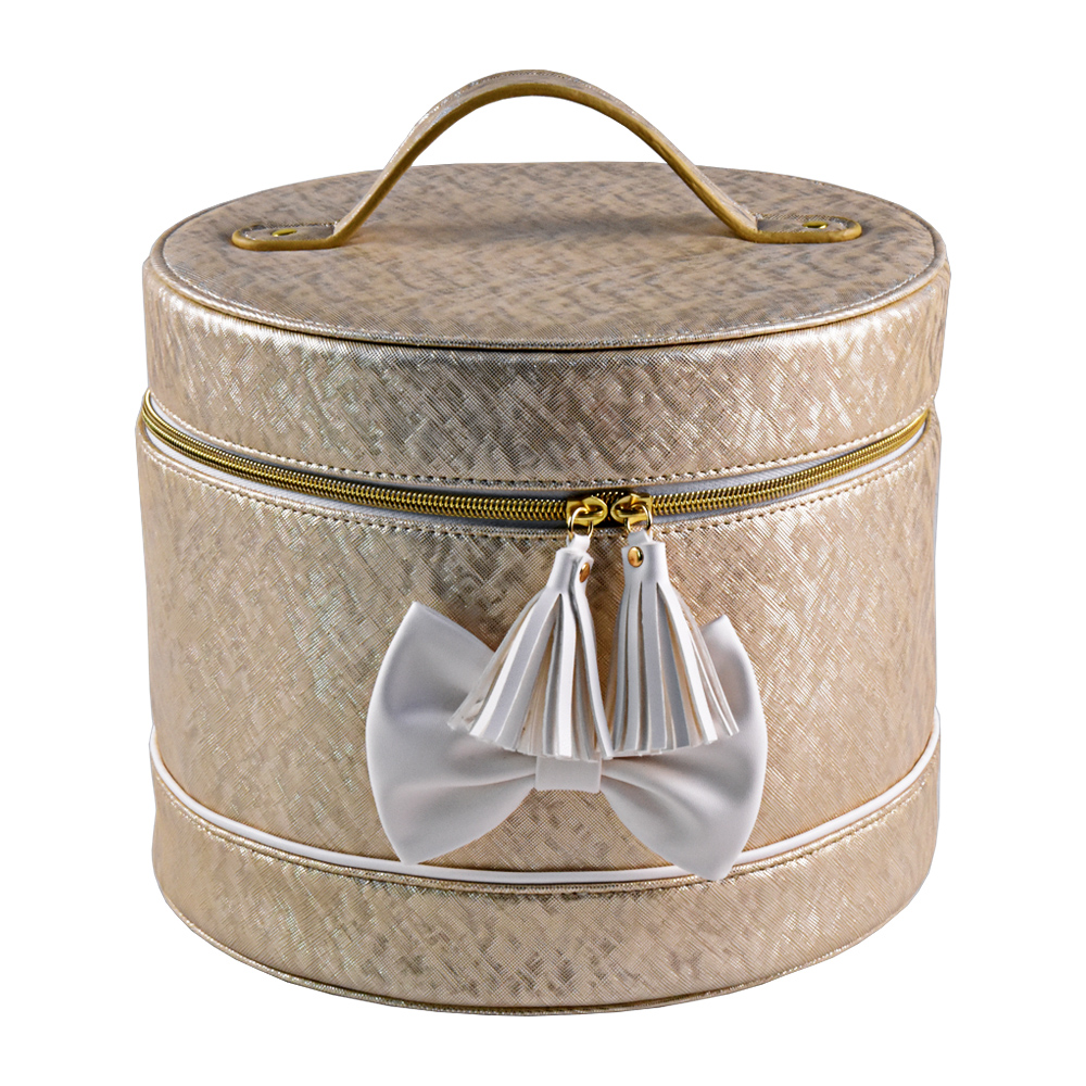 円筒形のジュエリーボックス 宝石箱 アクセサリーケース 持ち運び　蝶結び　大容量