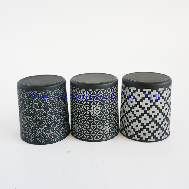 6oz hot sale laser cut black frosted glass candle holders unique candle vessels with black ceramic lids