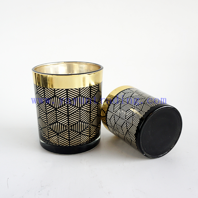 200ml 400ml Laser Engraved gold rim black Glass Candle Jars With black ceramic lids