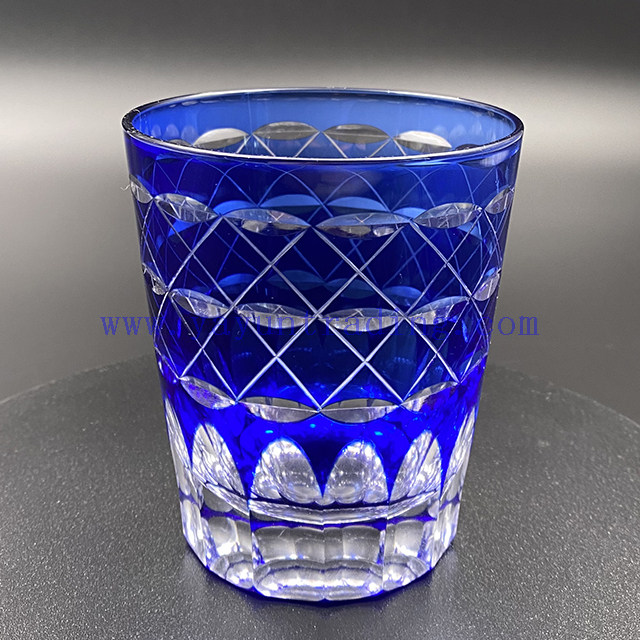 Vintage Colored Wine Water Glass Blue Glass Cup Embossed Design Glassware