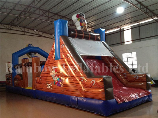 RB5038(11x3.5x4.5m) Inflatable Pirate Boat Obstacle Course With Small Slide For Sale