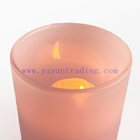 Delicate Frosted Pink Round Empty Glass Candle Votive Jar with Lid for Decoration