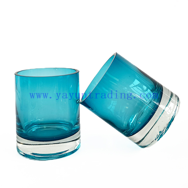 Customized Top Unique Fancy Blue Glass Handmade Decorative Candle Jar