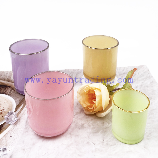 Wholesale 8oz 10oz 16oz 20oz Empty Colored Gold Rim Glass Candle Jar Candle Holders for Candle Making