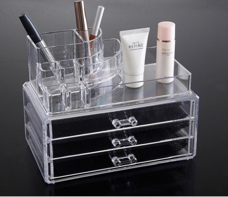 Plastic Acrylic Clear Crystal Jewelry Box Gift Box 3 Tier Lipstick