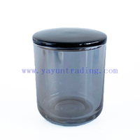 Custom Empty Glossy Gray Glass Candle Holder for Decor With Ceramic Lid