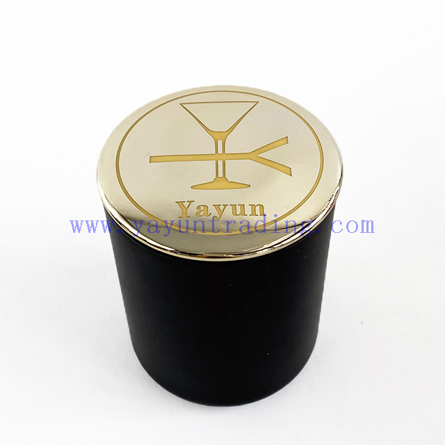 8oz 12oz 16oz Classical Glass Candlestick Holder Wirh Gold Rim And Ceramic Lids 