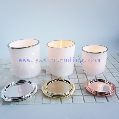 250ml 395ml 480ml gold silver rim for white candle holder glass luxury candle vessels with lids