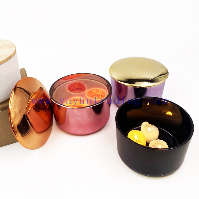 Electroplated Luxury Popular Iridescent Candle Jar Luxury Glass Candle Holders With Lids