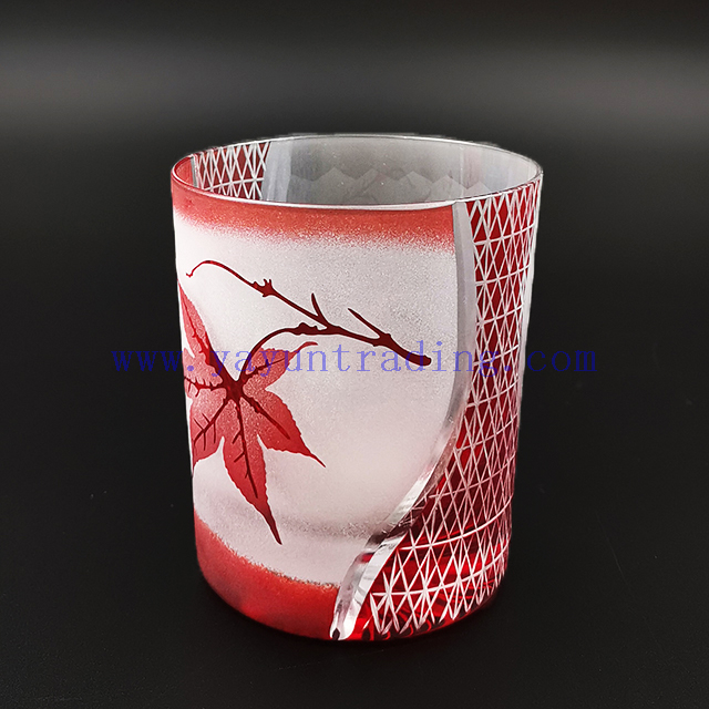 Handmade Embossed Red Mouth Blown Glass Red Tumblers for Wedding Home