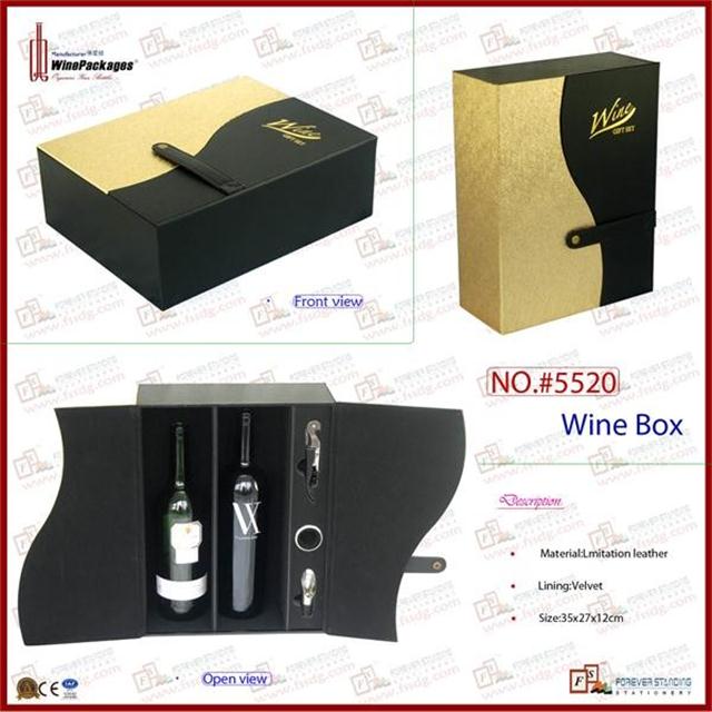 Luxury dual bottle wine box with wine tools