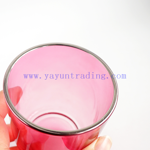 wholesale 600ml 300ml 250ml 180ml gold silver rim empty translucent pink glass jar candle holders
