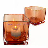 300ml 10oz Custom Amber Square Glass Candle Holders With Gold Rim for Candle Making