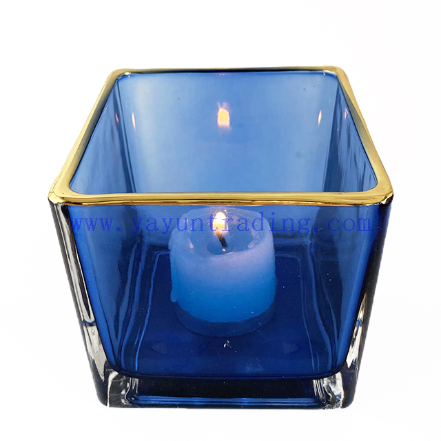 Cute Candle Jars Transparent Glass Square Blue Decorative Candle Jars