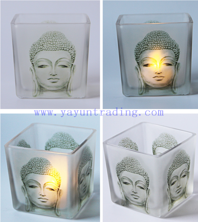 290ml Religious Belief Empty Translucent Glass Buddha Candle Holder