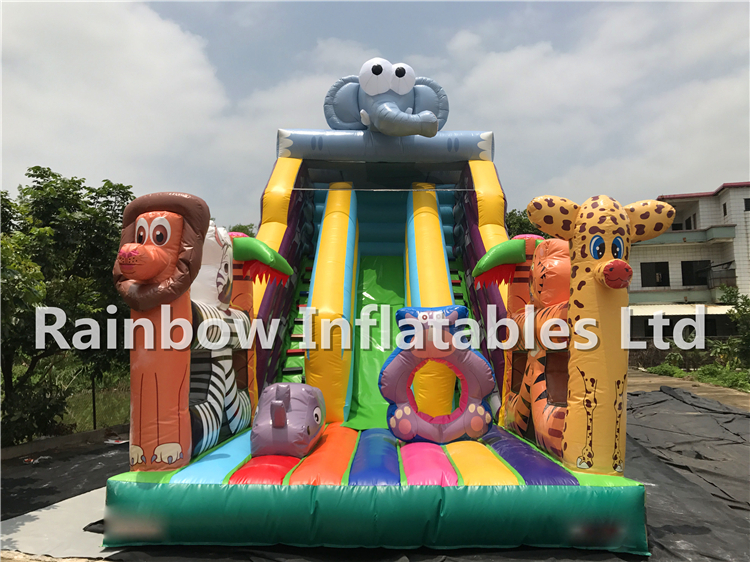 RB6039（9x5x7m） Inflatables Jungle Slide With Amusing Animals 