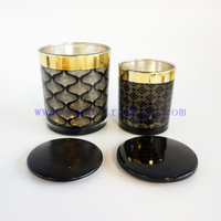200ml 400ml Laser Engraved gold rim black Glass Candle Jars With black ceramic lids
