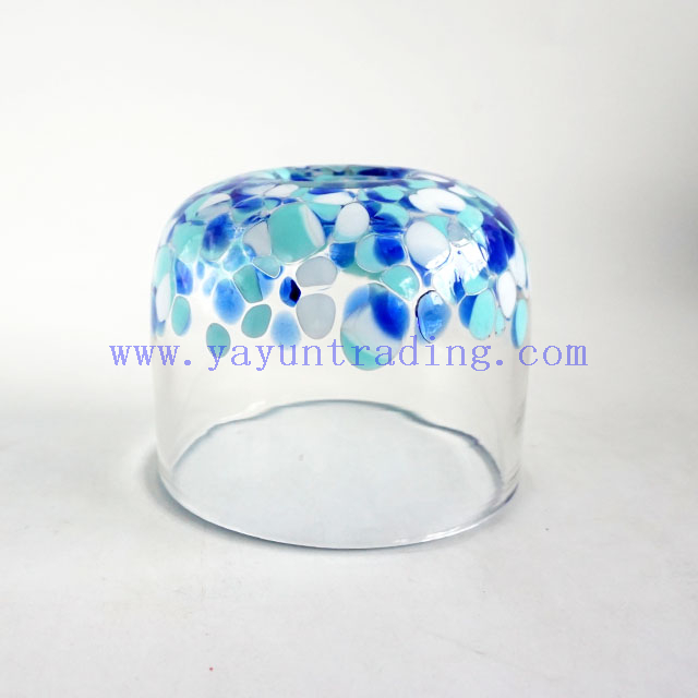 Yayun new design handmade clear glass candle jar with unique white and blue spots 17oz
