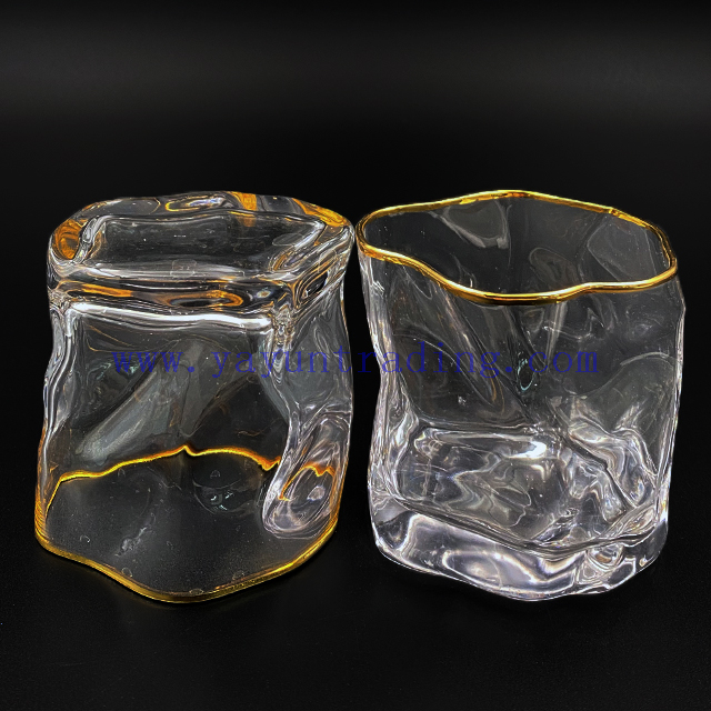 Simple Style Irregular Crystal Gold Rim Whiskey Glasses Glass Cup Creative Tumbler