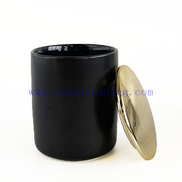 Fancy Ceramic Candle Container Cylinder Votive Empty Black Candle Jars with Lids