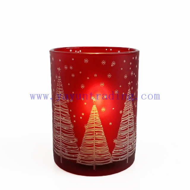 Christmas Tree Glass Candle Holder Red Candle Jar For New Year