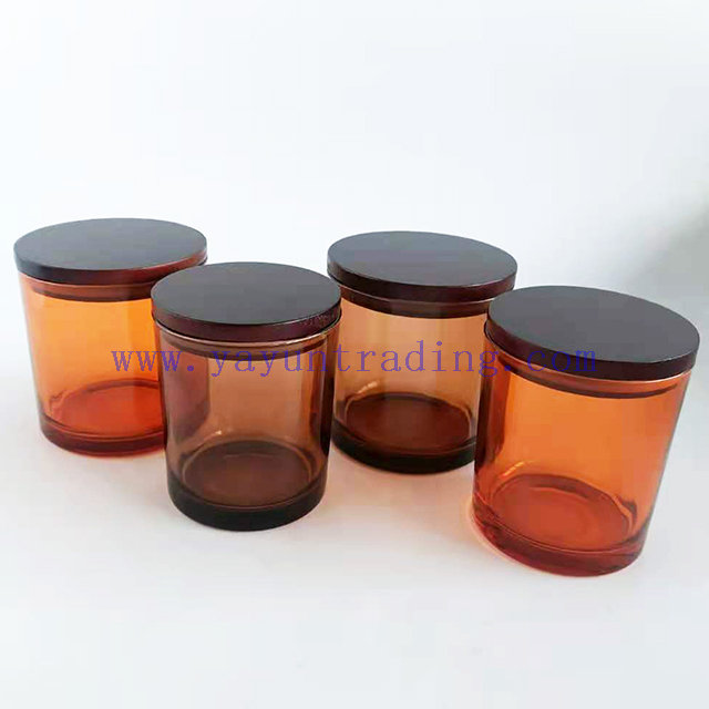 wholesale votives candle jars 12oz amber candle containers holder with wood lid for Christmas