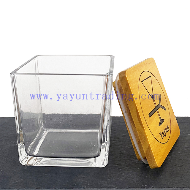 Square Candle Holders Creative Glass Jars for Candle Making with Sealed Wooden Lids