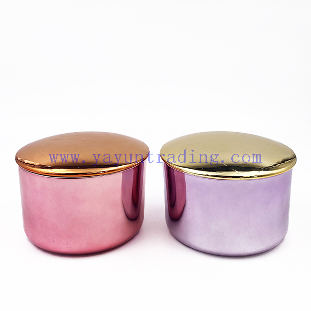Electroplated Luxury Popular Iridescent Candle Jar Luxury Glass Candle Holders With Lids
