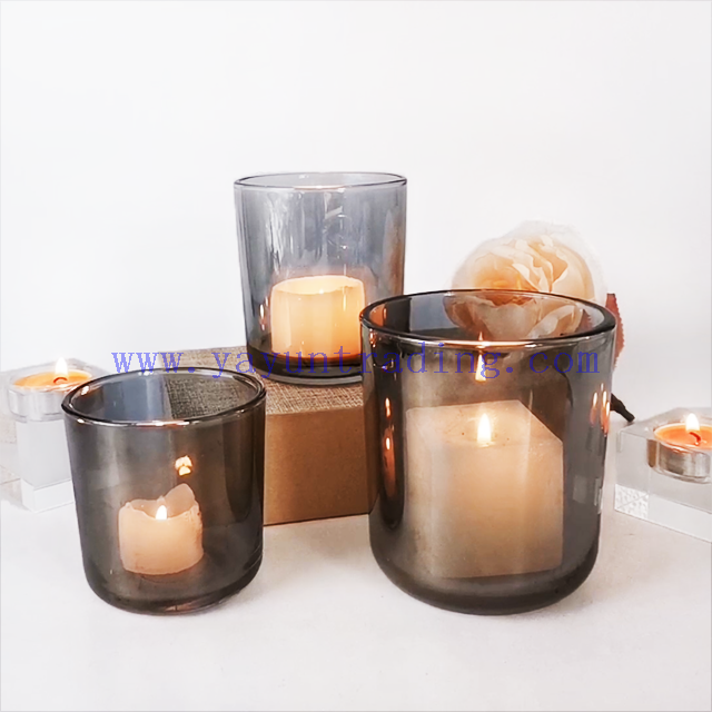 Wholesale Customized Colors Luxury Electroplated Gray Empty Glass Candle Jars for Candle Making with Lid