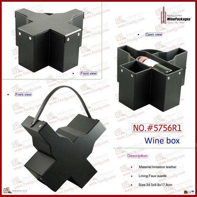 Black cross shaped leather wine box