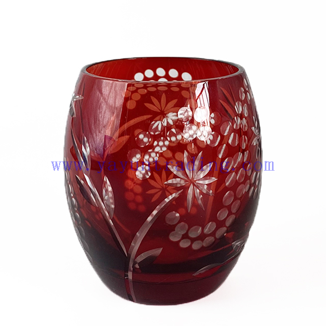 Hot Sale Popular Hand Carved Overlay Copper Red Glass Drinking Cup