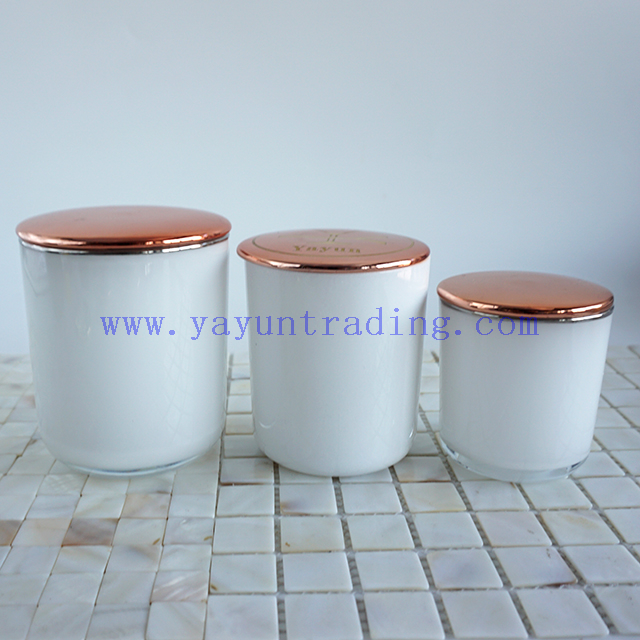 250ml 395ml 480ml gold silver rim for white candle holder glass luxury candle  vessels with lids