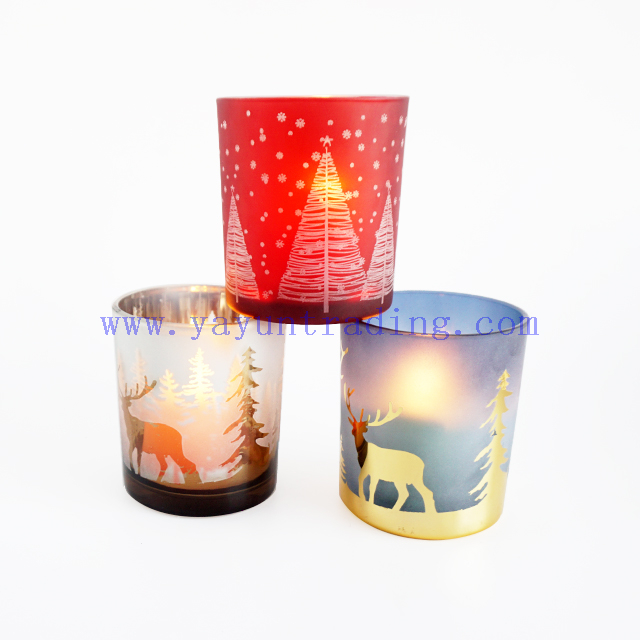 Christmas Laser Engraved Glass Candle Jars Red Frosted Blue With Custom logo Design Candle Tumblers 400ml