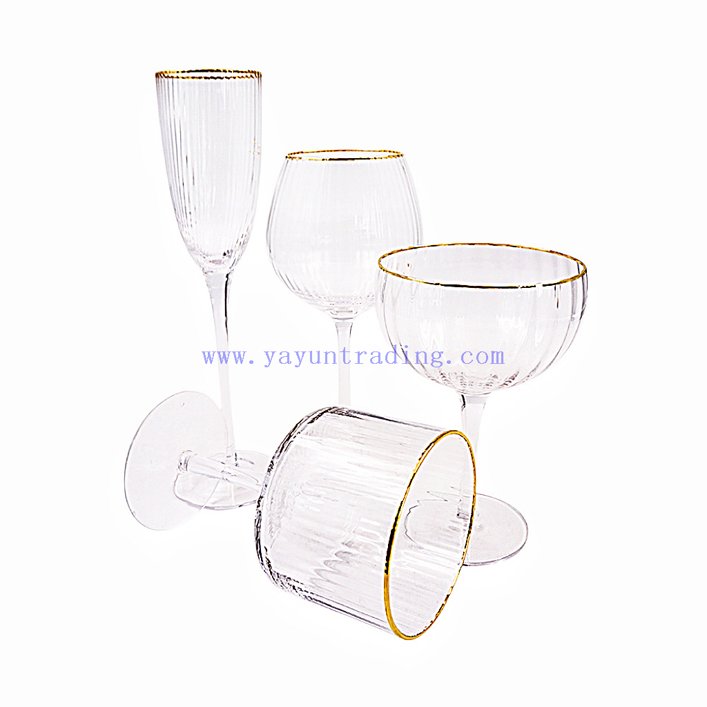Japanese Style Simple Household Thick Bottom Crystal Glass Vertical Stripes Ribbed Martini Wine Glass