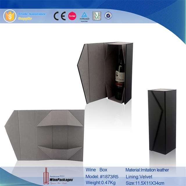 High quality factory foldable magnetic cardboard leather wine box