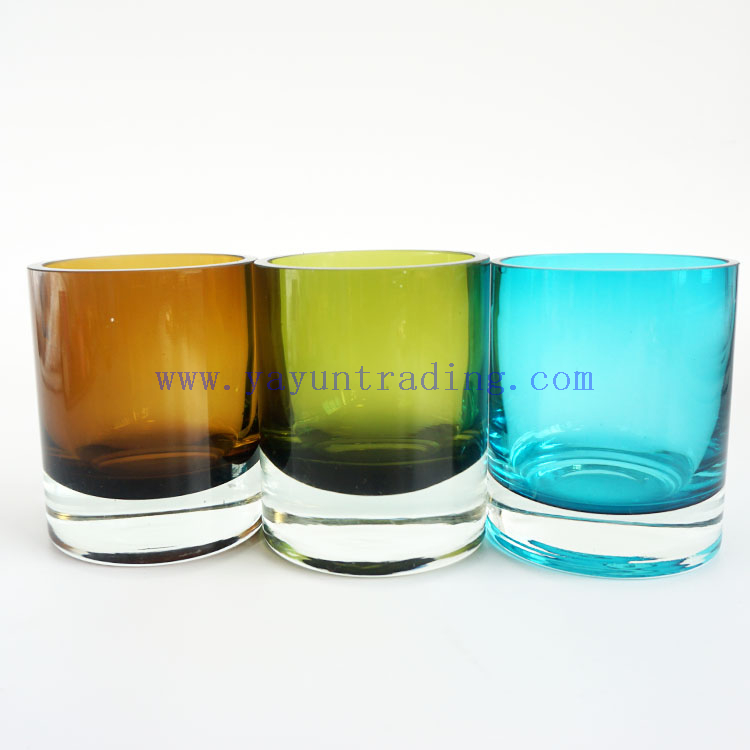 Handmade Heavy Design New Candel Jars Glass 10oz 11oz Glass Candlesticks Blue Green Amber Colors