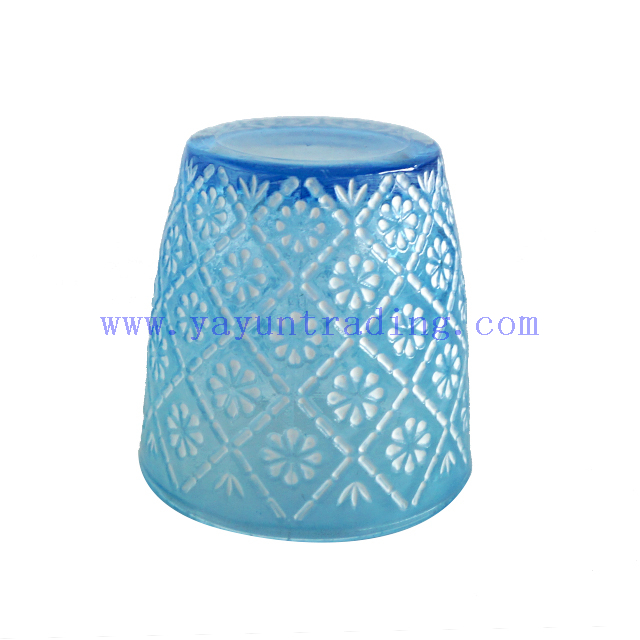Wholesale 170ml New Design Translucent Tumbler Blue And White Horn Glass Candle Container