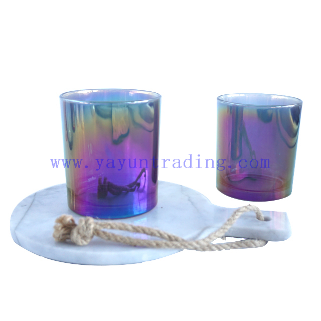 400ml Flat Translucent Electroplated Shiny Glass Candle Holder