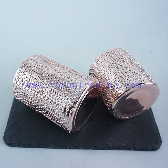 200ml 300ml Electroplated Rose Gold Mercury Glass Candle Cup with Leaf Pattern