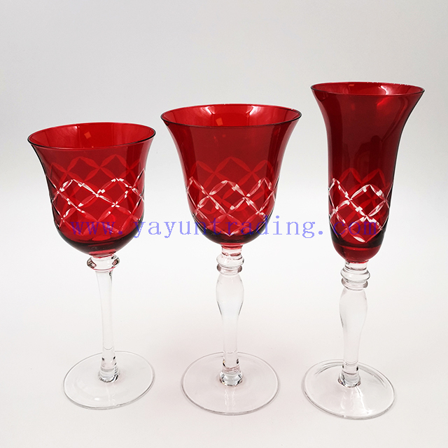 Vintage Colored Red Wine Glass Stemware Wine Glasses Cup Goblets