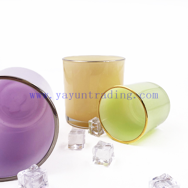 Custom Colors Glossy Empty Colorful Container Glass Candle Jar with Gold/Silver Rim