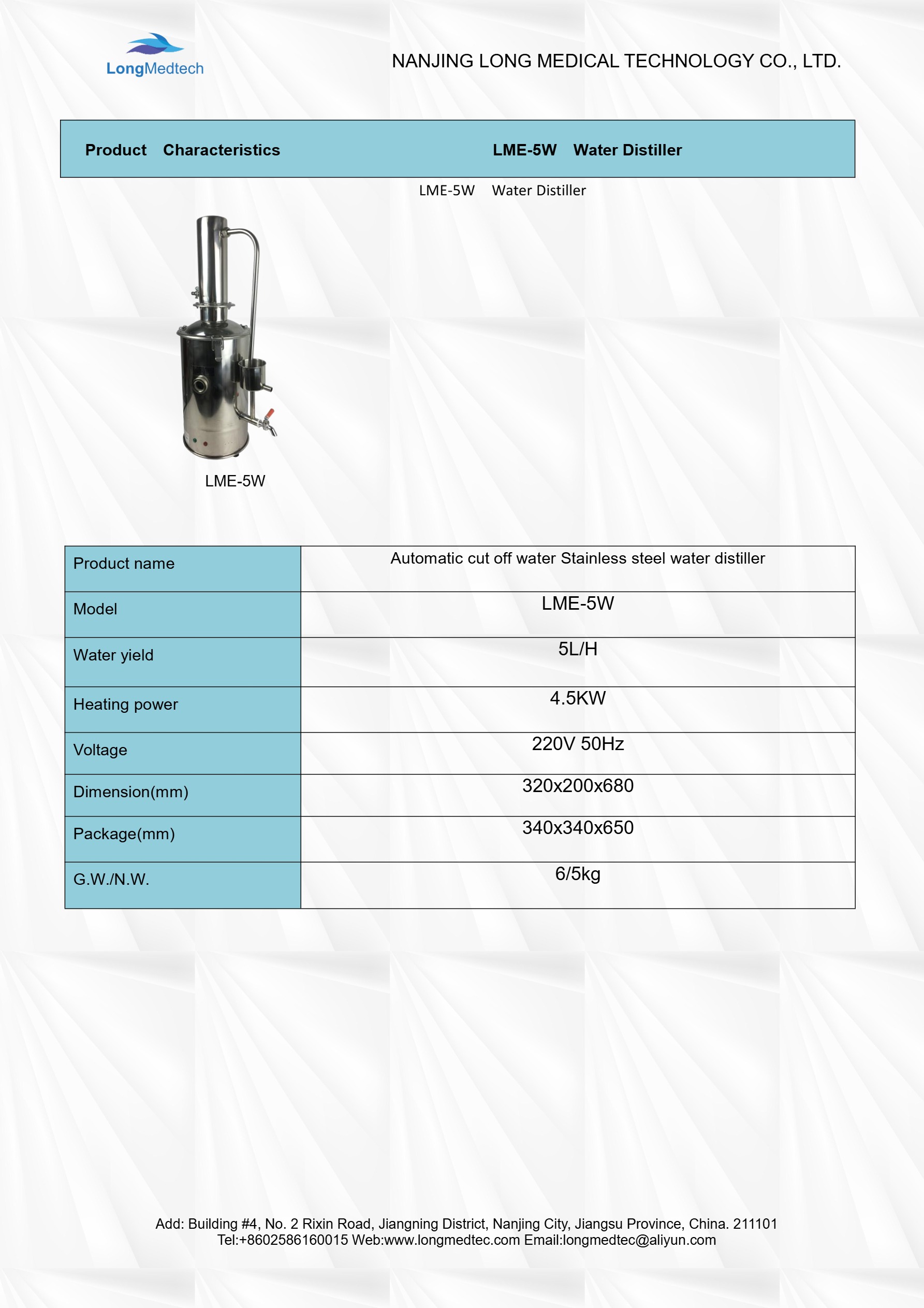 Destilador de agua LME-5W -1