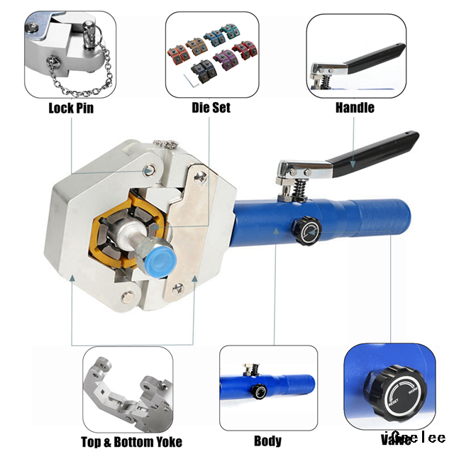 iGeelee Hydraulic A/C Hose Crimper Hydraulic A/C Crimping Tool Hydra-crimp for Barbed And Beaded Hose Fittings