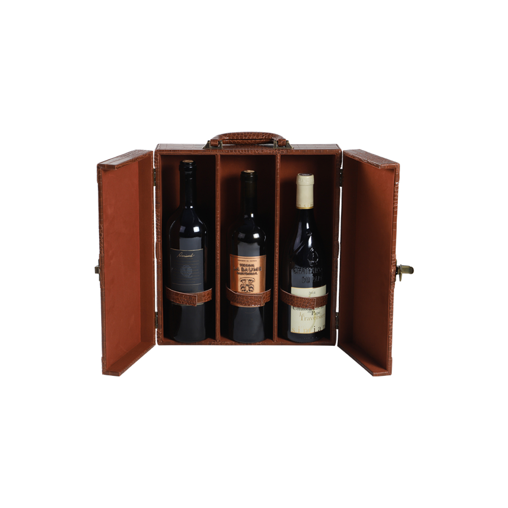 2021 hot sales 2 Bottle Leatherette Top Handle Travel Wine Gift Box, Handmade Premium Wine Carrier Case